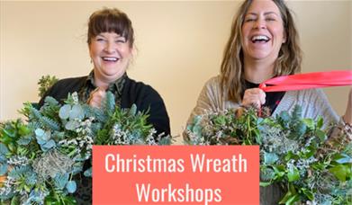 Students of The Bath Flower School enjoying a Christmas wreath workshop