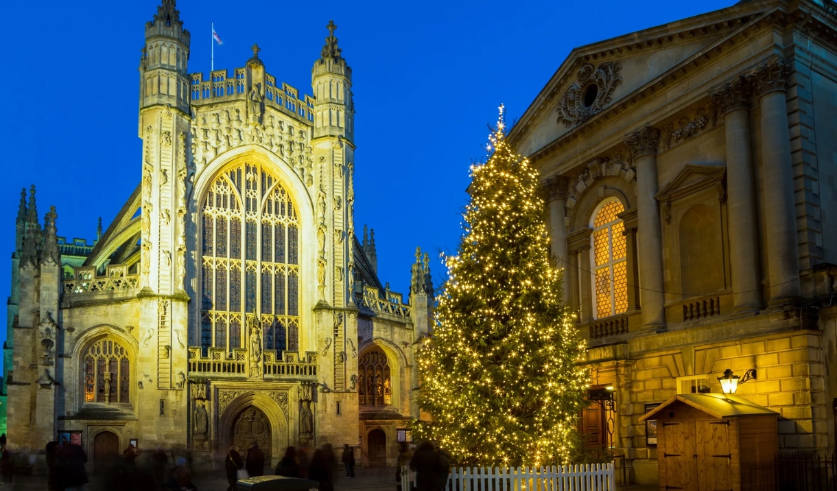 A Christmas Tree outside Bath Abbey
