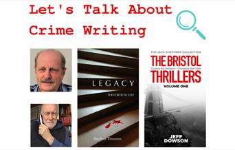 Promotion for an event called Let's Talk About Crime Writing. Includes a photo of the two authors, and an image of their books called 'Legacy' and 'Th