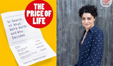 A photo of Jenny Kleeman next to her book The Price of Life