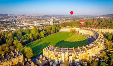Bath Royal Crescent Aerial View with Hot Air Balloon