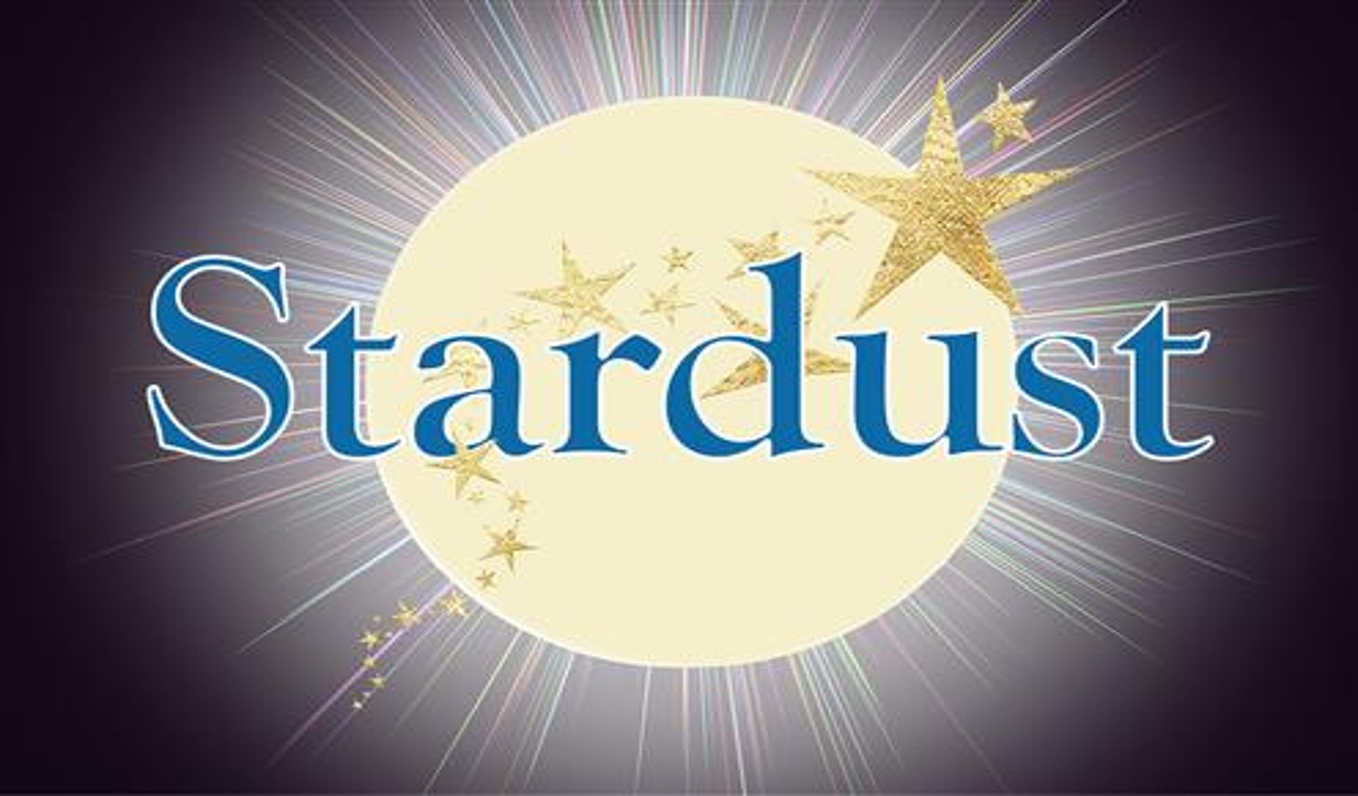 Stardust words on a starry background with colourful musical notes.