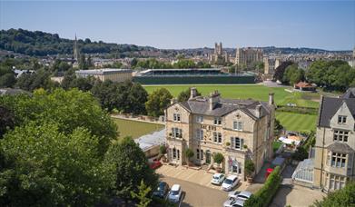 Aerial view of hotel and city of Bath