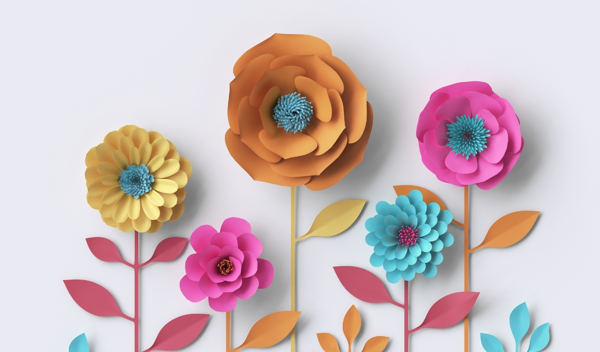 Flowers made out of paper on a blank background