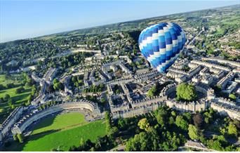 Arial image of Bath with hot air balloon